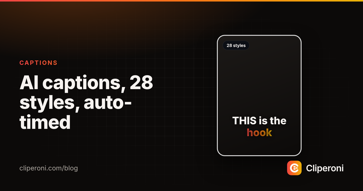 A vertical clip with a bold caption highlighting the word 'hook' and a 28-styles badge