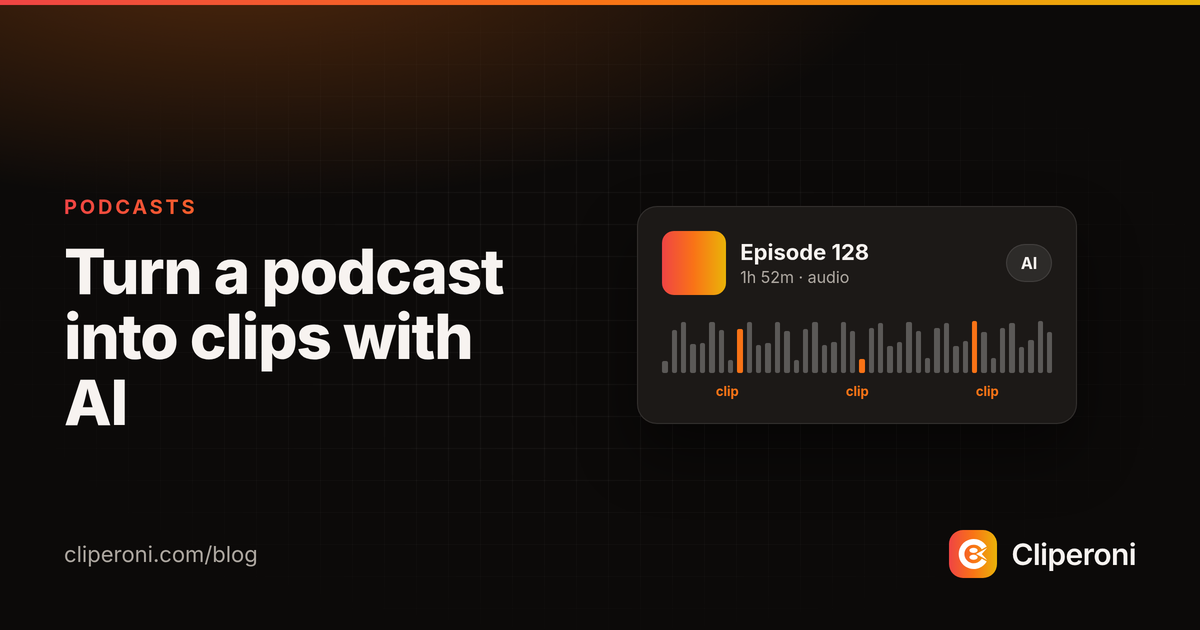 A podcast episode with a waveform and AI-picked clip markers